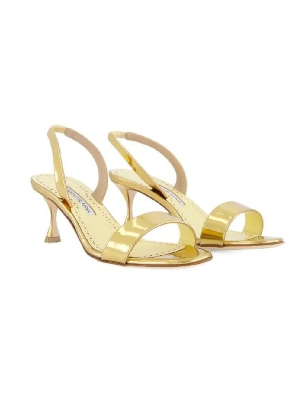 MANOLO BLAHNIK 50mm Cupisanpla gold leather sandals Heels size 38.5